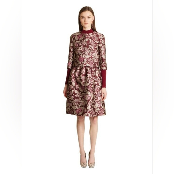$6,000 NEW OSCAR DE LA RENTA FLORAL JAQUARD BURGUNDY JACKET SKIRT SUIT US L - Picture 10 of 16